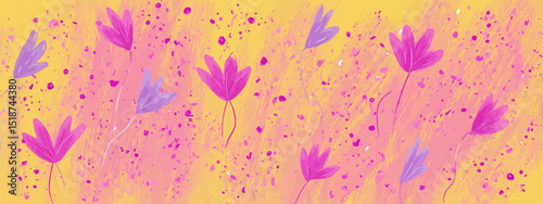Abstract Floral Background Pastel Pink and Yellow Flower Illustration