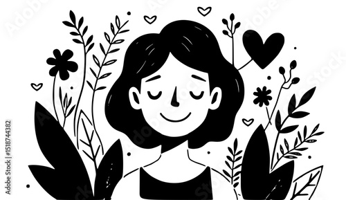 girl at peace flowers vector