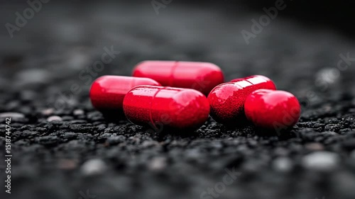 Two red pills on a black surface