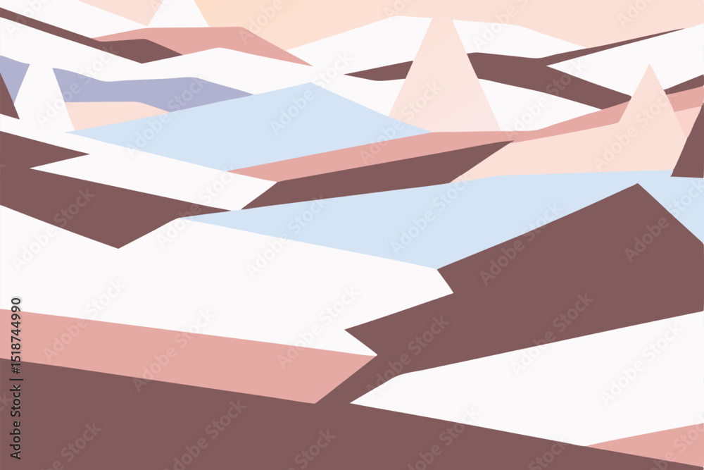 Abstract geometric landscape composition with modern color palette and transparent background
