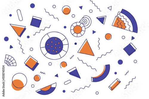Abstract geometric shapes in orange and blue on a white background with transparency