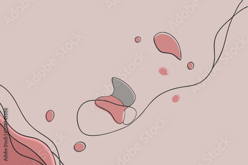 Abstract minimalist composition of fluid shapes and lines in soft colors