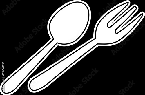 Elegant Black and White Spoon and Fork Illustration