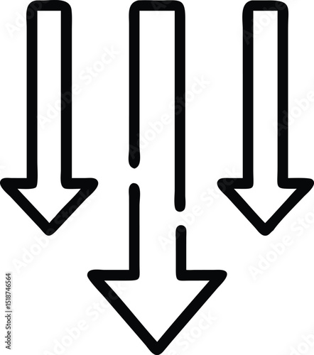 Black vector arrow design with transparency representing direction and pointing down