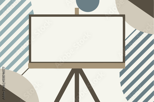 Blank easel on stand presentation background with modern abstract geometric shapes