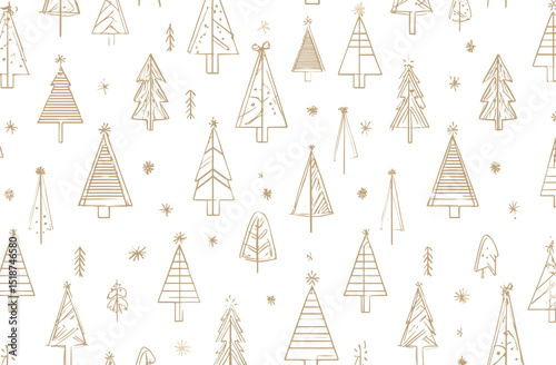 Minimalist Christmas Tree Seamless Pattern Gold & White Holiday Design