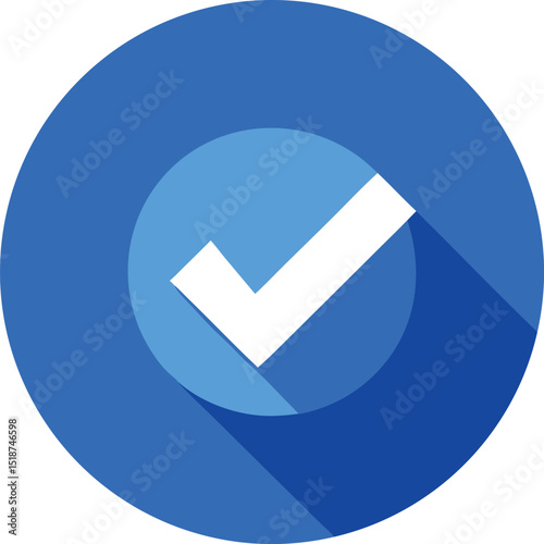 Blue circle checkmark icon flat design approved concept modern style