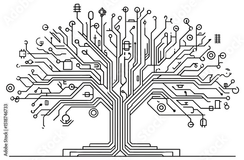 Circuit Board Tree A Symbolic Illustration of Technology's Growth and Interconnectivity