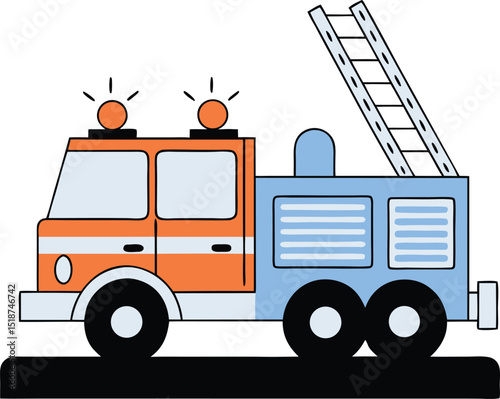 Colorful cartoon fire truck illustration with ladder for emergency services design