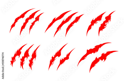 Red Claw Scratch Marks Vector Graphics Collection for Design Projects