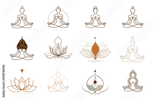 Yoga, Zen, and Meditation Logos Minimalist Line Art Illustrations