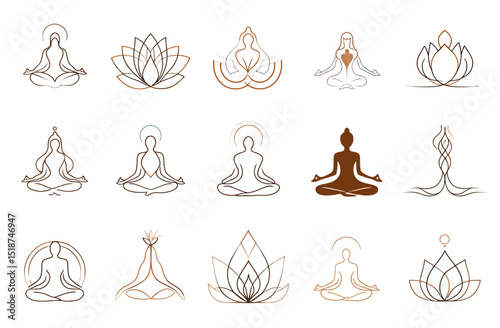 Collection of Yoga, Zen, and Meditation Line Art Illustrations