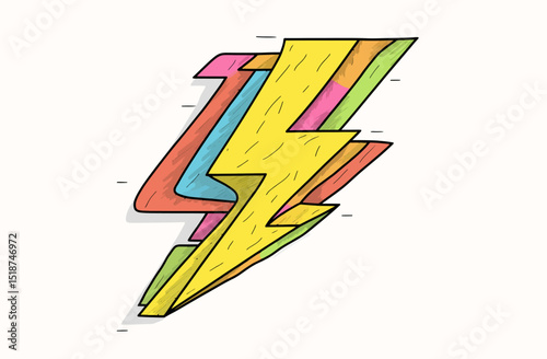 Colorful Groovy Lightning Bolt Icon Vector Illustration