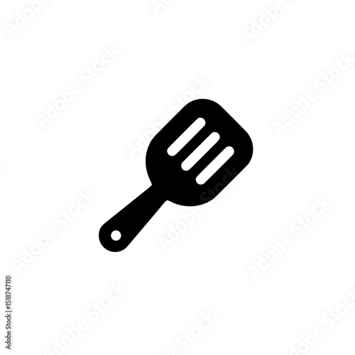 Bold cooking spatula icon with thick handle and wide slotted head for grilling or high-heat kitchen use