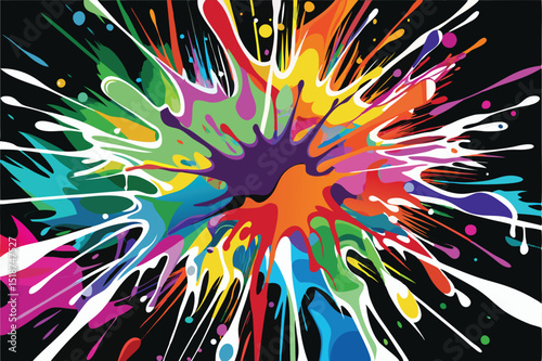 Explosive abstract artistic design with dynamic colorful paint splatters