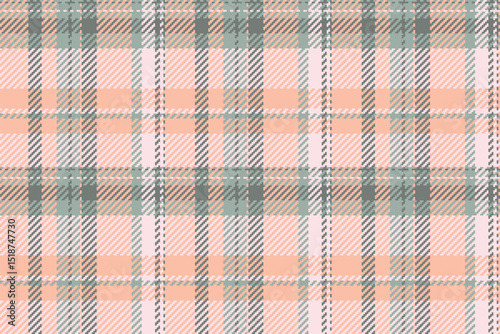 Quality plaid check pattern, place fabric vector seamless. 1960s tartan texture background textile in orange and misty rose colors.
