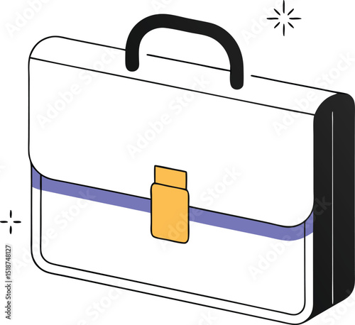 Isometric illustration of a briefcase with a handle and a yellow lock