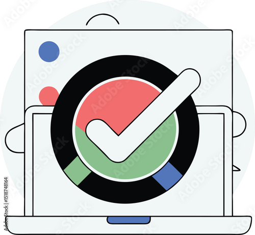 Laptop with data analysis and successful results illustration with transparent background