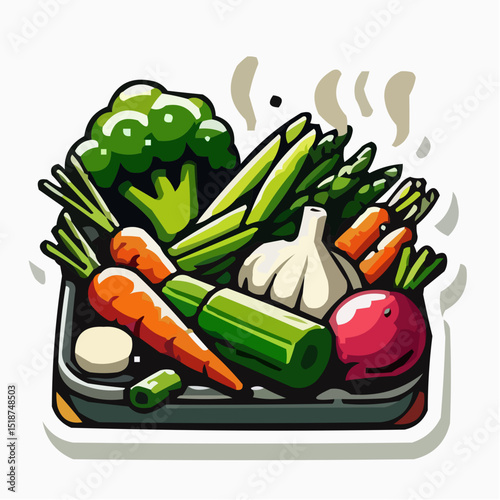 Healthy eating icon with assorted fresh vegetables on a tray  