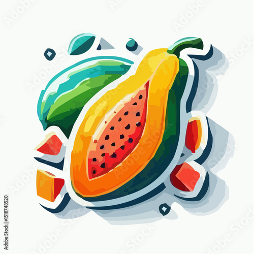 Healthy eating icon with colorful papaya and green avocado halves  