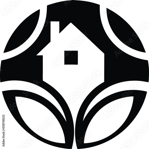 Minimalist black and white silhouette house design symbolizing home and shelter