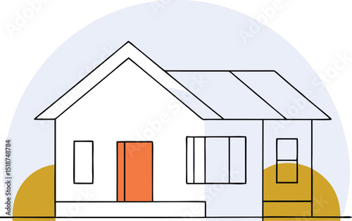 Minimalist house illustration with orange door and modern architectural design