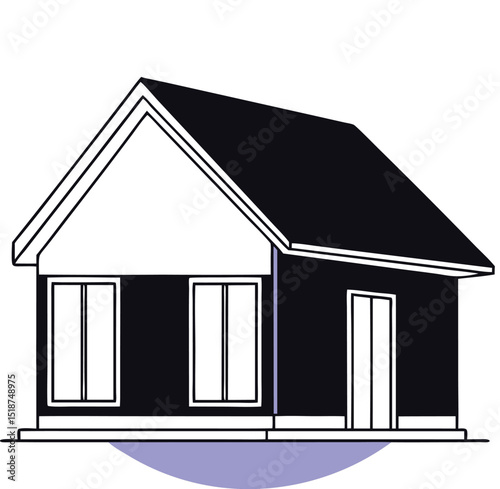 Modern minimalist illustration of a house with geometric shapes and design elements