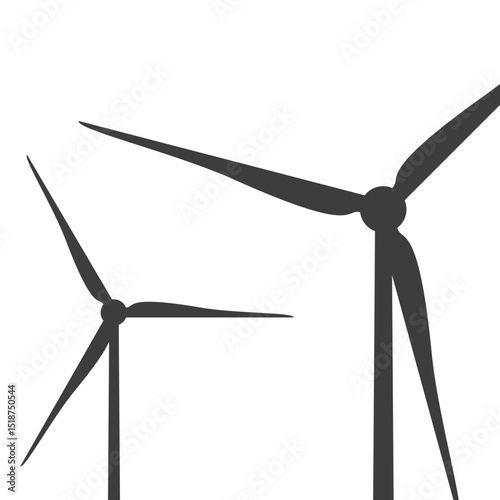 Windmills for eco energy. Black silhouettes wind turbines. Wind towers with vanes for producing renewable alternative natural energy isolated on white background. Vector illustration