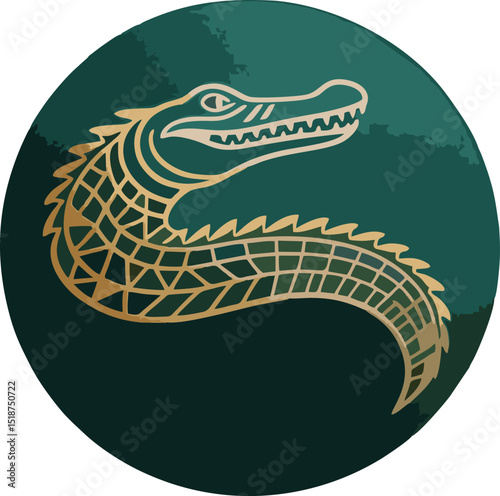 Elegant Crocodile Logo in Green Gold Circle