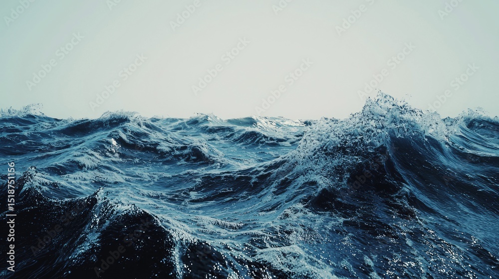 Fototapeta premium Stunning deep blue ocean waves: dramatic seascape photography - high-resolution image of powerful waves crashing