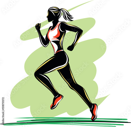 Female athlete running, capturing energy and speed in a dynamic pose.