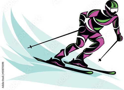 Skier in motion, capturing speed and agility on a snowy slope.