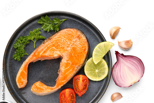 Plate of tasty fried salmon...