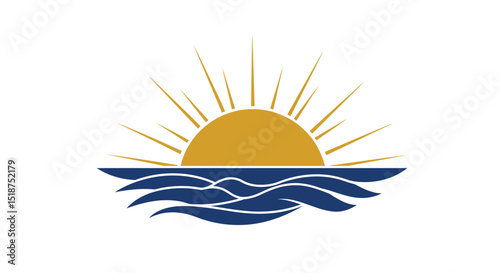 Stylized Sunrise Over Calm Ocean Waves