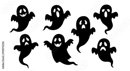 Collection of Cute Cartoon Ghosts in Various Expressions