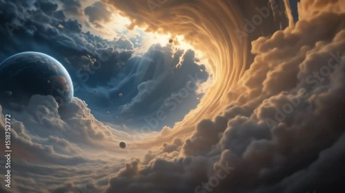 Celestial Tapestry: A dreamlike odyssey through cosmic skies and fluffy clouds