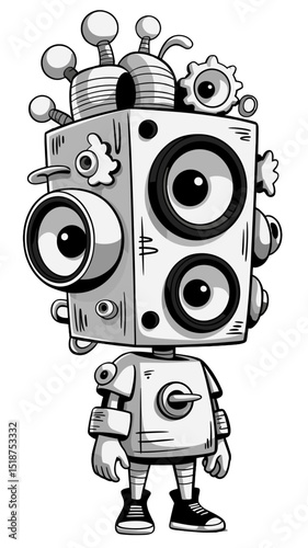 Creative cartoon line art robot character with unique features and design 