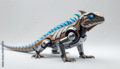 robotic iguana with armored metallic scales and glowing blue highlights, full body, pure white background, sharp focus, 300 dpi, 4k resolution   negative fastnegativev2, bad hands 5