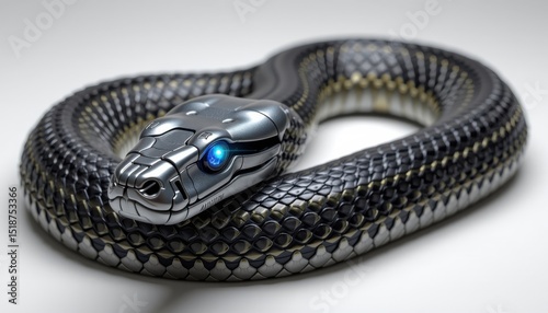 robotic python with smooth metallic skin and glowing blue eyes, full body, pure white background, sharp focus, 300 dpi, 4k resolution   negative fastnegativev2, bad hands 5, simple background