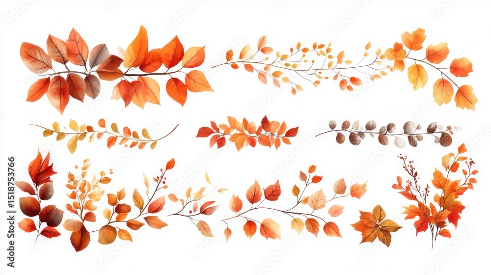 custom made wallpaper toronto digitalWatercolor autumn leaves and branches isolated on white background designs