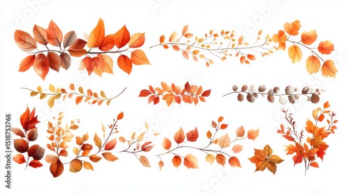 Wallpaper Mural Watercolor autumn leaves and branches isolated on white background designs Torontodigital.ca