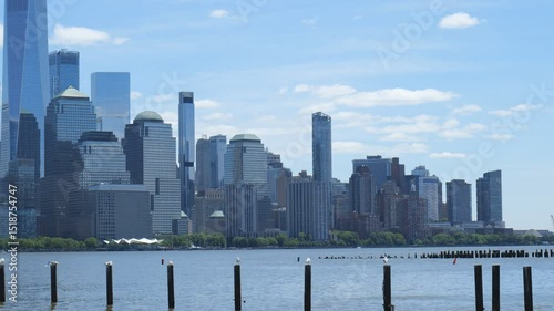 New York City, USA - May 21, 2025: Massive skyscrapers of downtown Manhattan in close up.