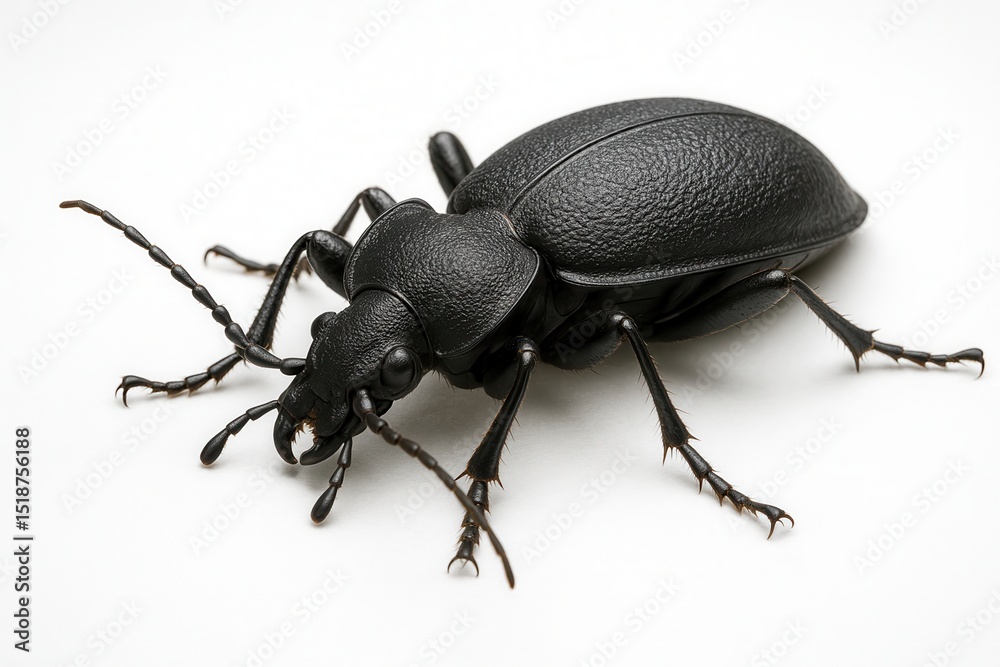 Fototapeta premium Black beetle crawling on white background