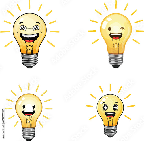  Smiling Lightbulb with Light Beams Illustration