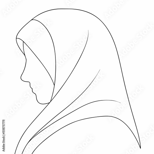 Beautiful women in hijab coloring page simple and minimal line art illustration on white background