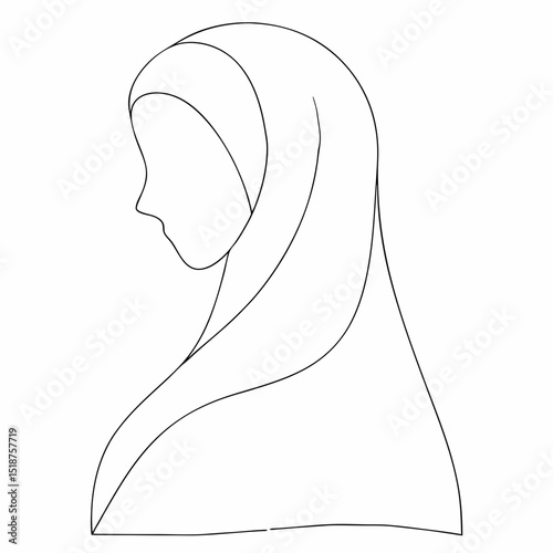 Beautiful women in hijab coloring page simple and minimal line art illustration on white background