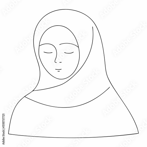 Beautiful women in hijab coloring page simple and minimal line art illustration on white background