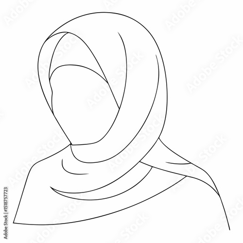 Beautiful women in hijab coloring page simple and minimal line art illustration on white background