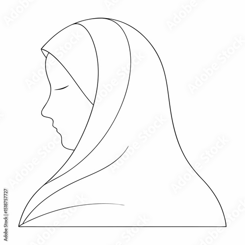 Beautiful women in hijab coloring page simple and minimal line art illustration on white background
