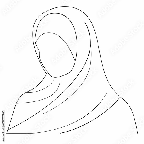 Beautiful women in hijab coloring page simple and minimal line art illustration on white background